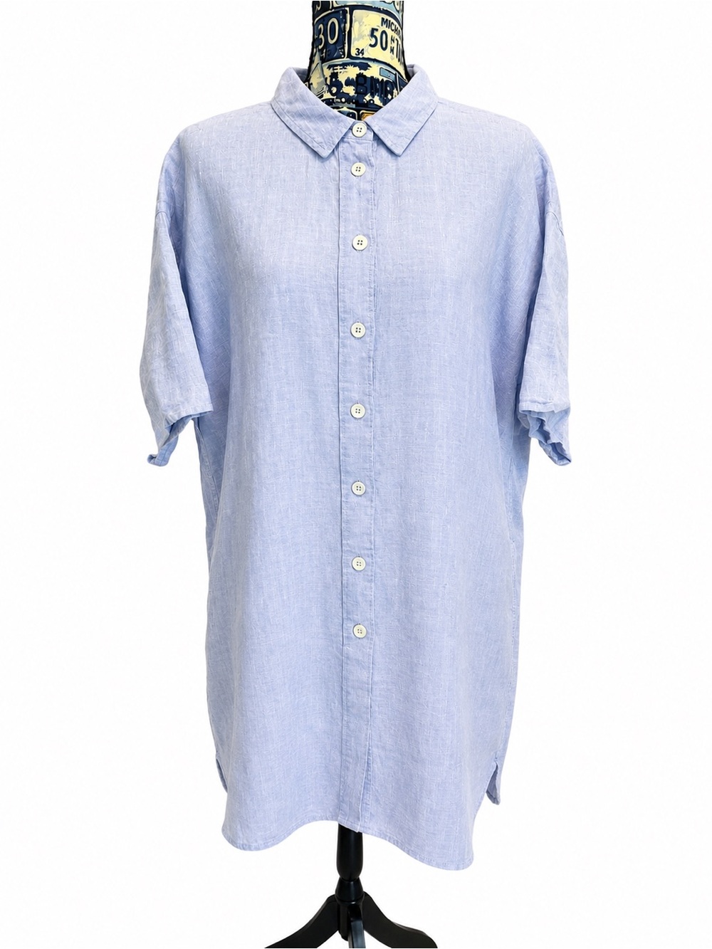 Light Blue Linen Button-Up Dress